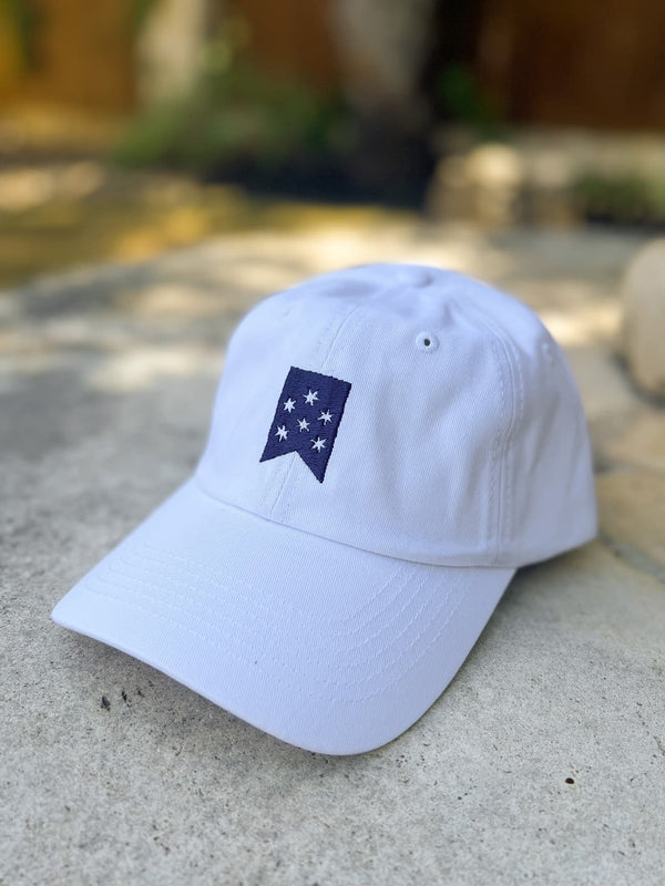White Dad Hat with Blue Guidon